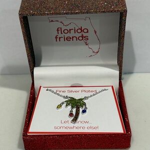 Christmas Bling Palm tree Silver Plated Palm Tree Necklace New